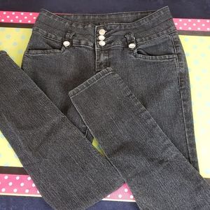 La Bonita Women's Jr. Sz 9 Dark Blue Jeans Jeweled Buttons Skinny Cute Trendy